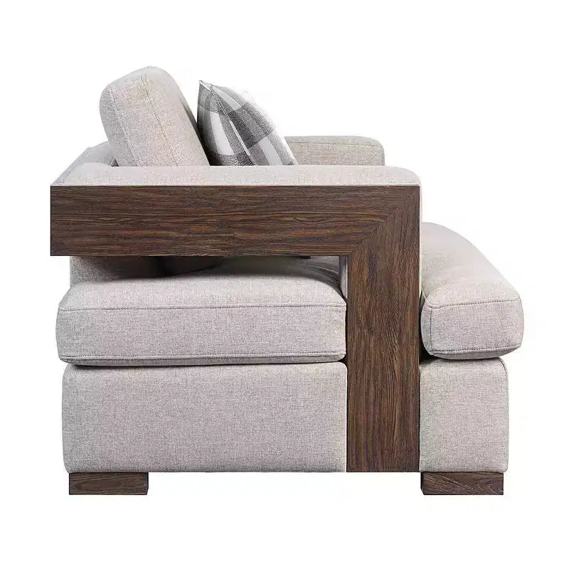Divanetto in Tessuto con Dettagli in Noce e Cuscini Mobili – 72P x 38L x 34A in., 2 Posti