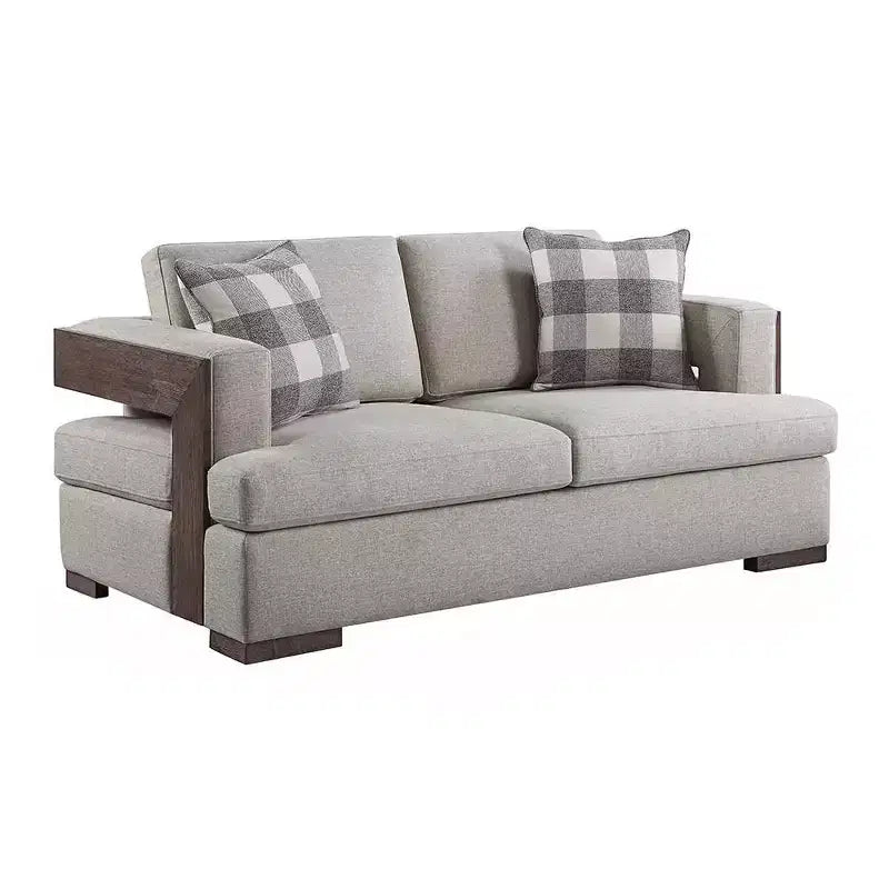 Divanetto in Tessuto con Dettagli in Noce e Cuscini Mobili – 72P x 38L x 34A in., 2 Posti