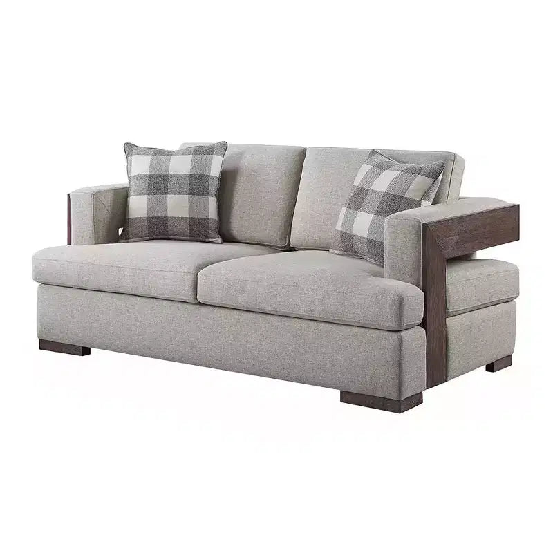 Divanetto in Tessuto con Dettagli in Noce e Cuscini Mobili – 72P x 38L x 34A in., 2 Posti