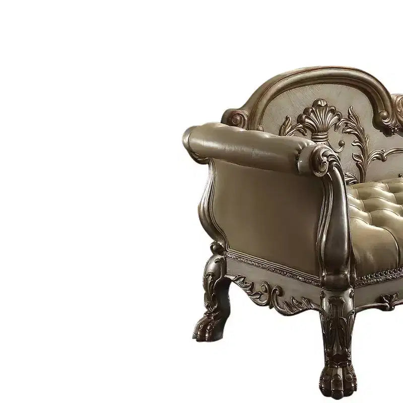 Panca imbottita effetto dorato con seduta in pelle sintetica – Stile Glamour
