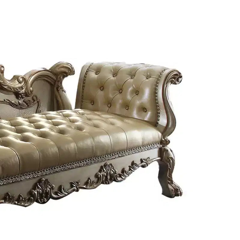Panca imbottita effetto dorato con seduta in pelle sintetica – Stile Glamour