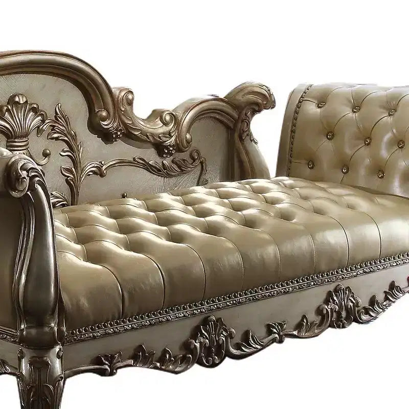 Panca imbottita effetto dorato con seduta in pelle sintetica – Stile Glamour