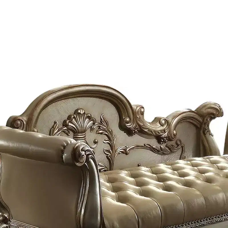 Panca imbottita effetto dorato con seduta in pelle sintetica – Stile Glamour