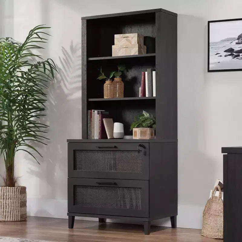 Alzatina per libreria con 2 ripiani regolabili, finitura Raven Oak, MDF con superficie laminata