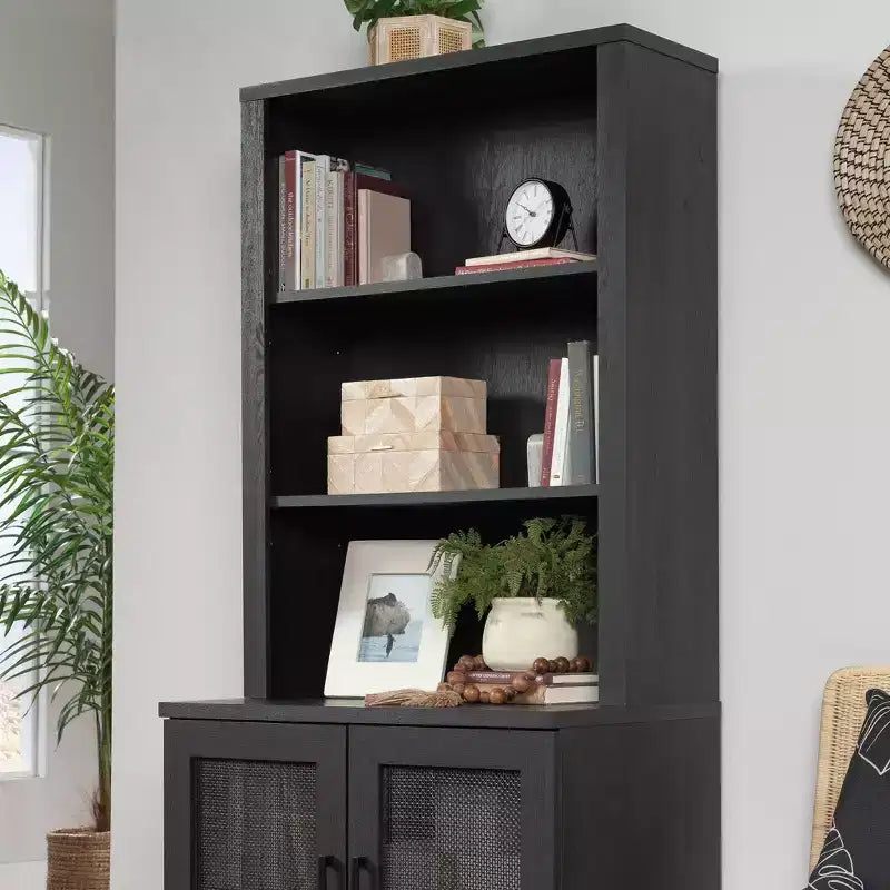 Alzatina per libreria con 2 ripiani regolabili, finitura Raven Oak, MDF con superficie laminata