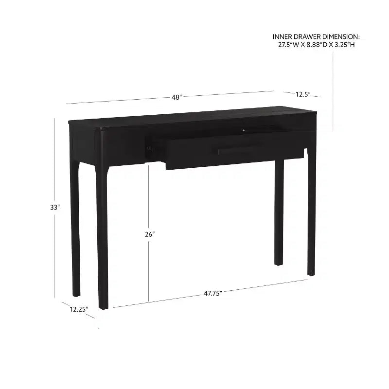 Consolle in lacca nera con cassetto – 48W x 12.5D x 33H pollici
