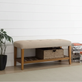 Acme Furniture Charla Ottomans and Benches Beige Fabric/Oak Finish