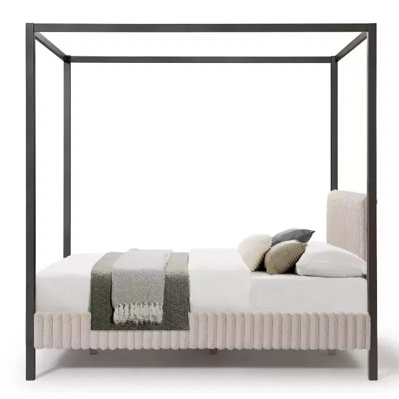 Letto matrimoniale Queen con piattaforma e testiera imbottita - Marrone chiaro