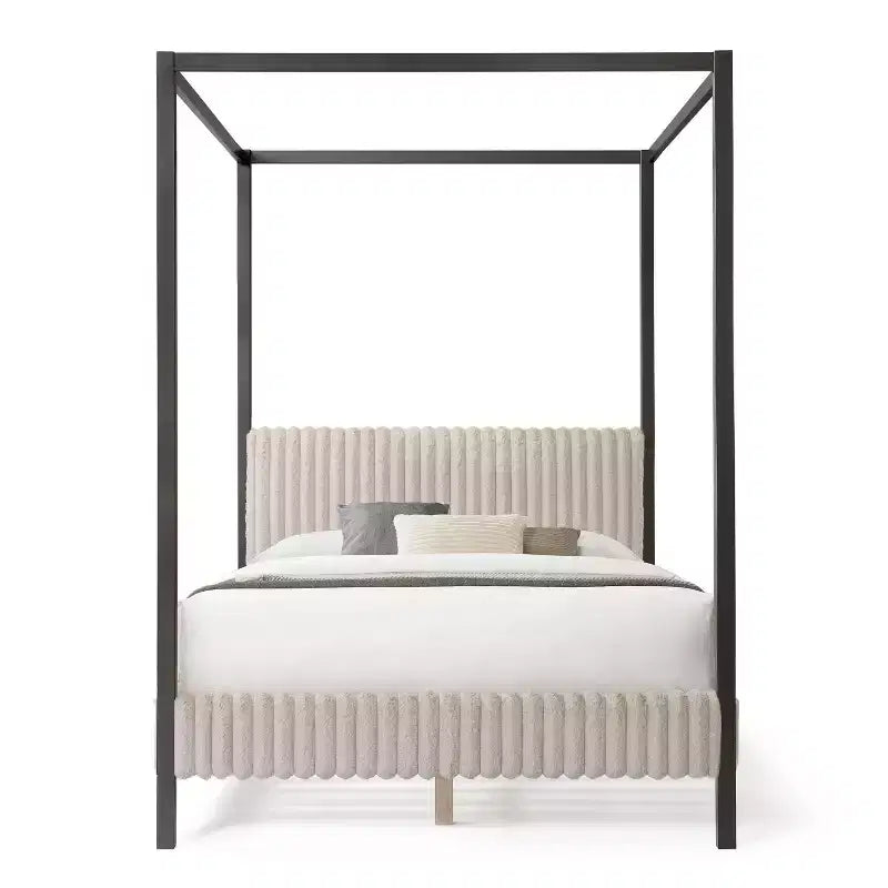 Letto matrimoniale Queen con piattaforma e testiera imbottita - Marrone chiaro