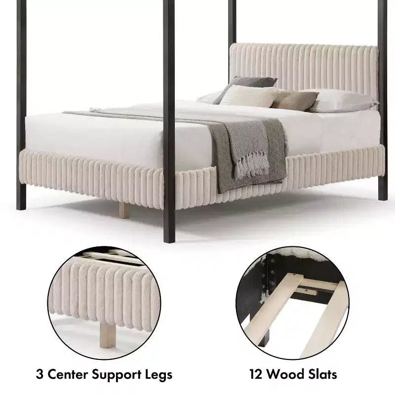 Letto matrimoniale Queen con piattaforma e testiera imbottita - Marrone chiaro