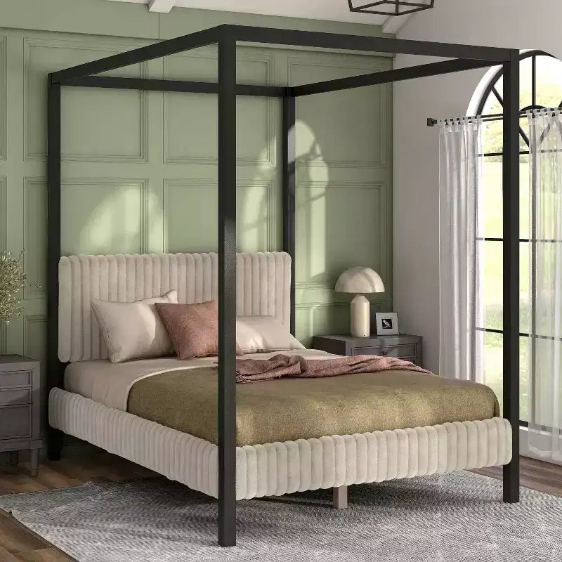 Letto matrimoniale Queen con piattaforma e testiera imbottita - Marrone chiaro