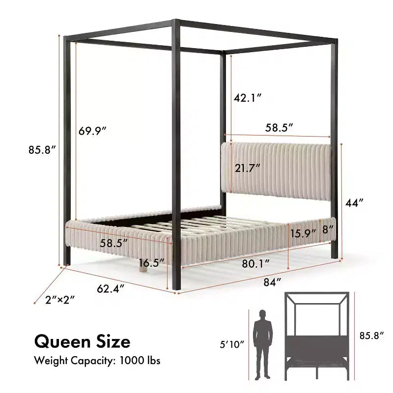 Letto matrimoniale Queen con piattaforma e testiera imbottita - Marrone chiaro