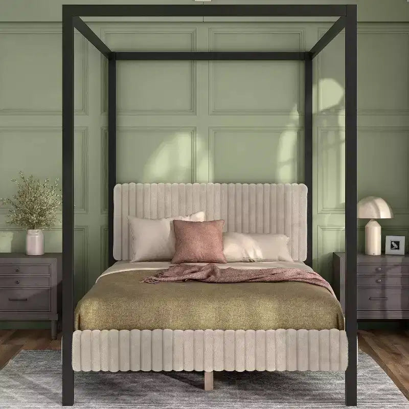 Letto matrimoniale Queen con piattaforma e testiera imbottita - Marrone chiaro