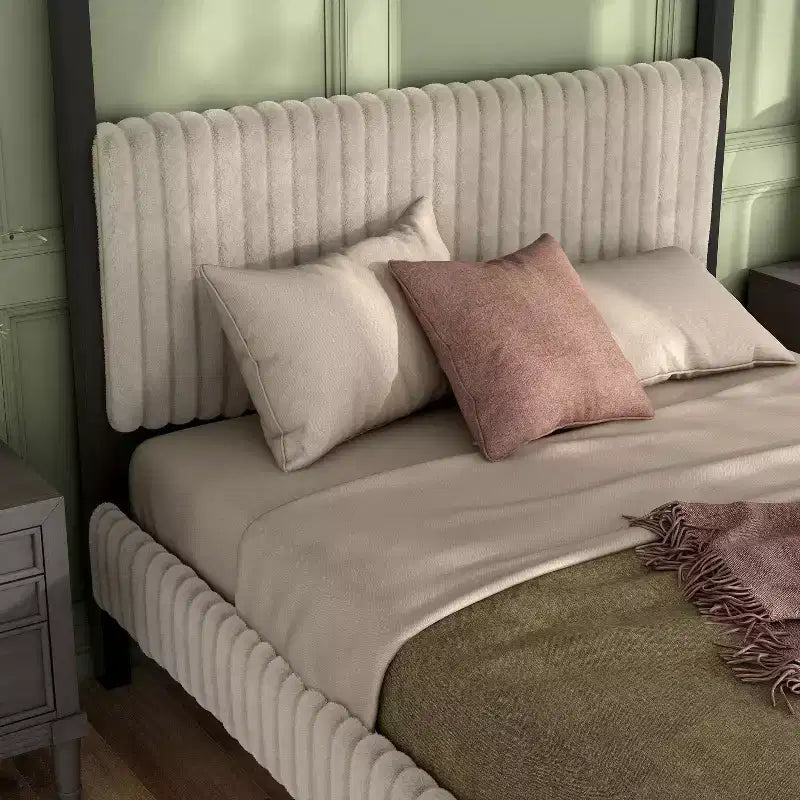 Letto matrimoniale Queen con piattaforma e testiera imbottita - Marrone chiaro