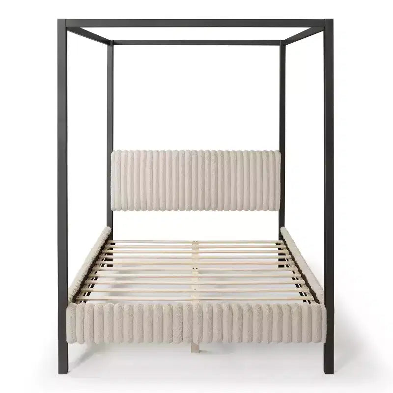 Letto matrimoniale Queen con piattaforma e testiera imbottita - Marrone chiaro