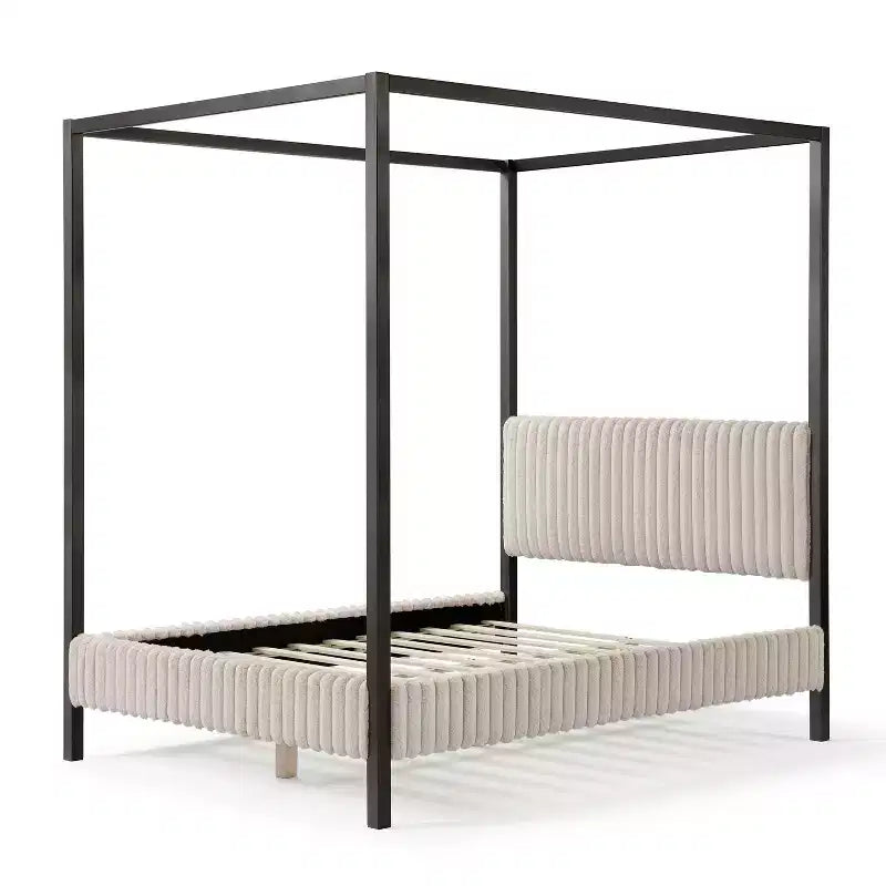 Letto matrimoniale Queen con piattaforma e testiera imbottita - Marrone chiaro