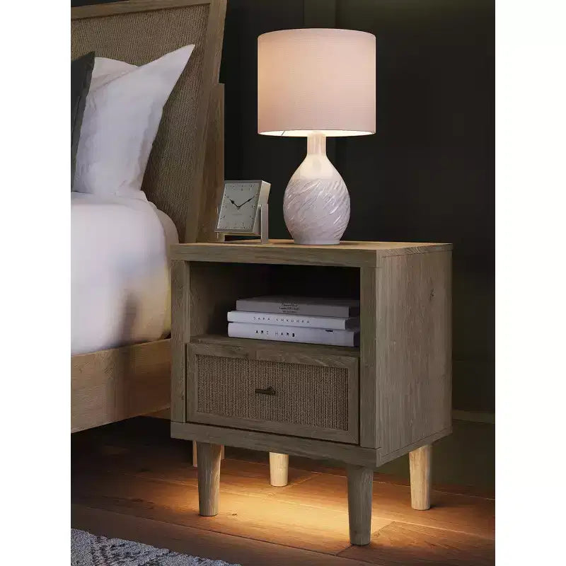 Comodino Moderno con Ricarica USB, Marrone Bicolore