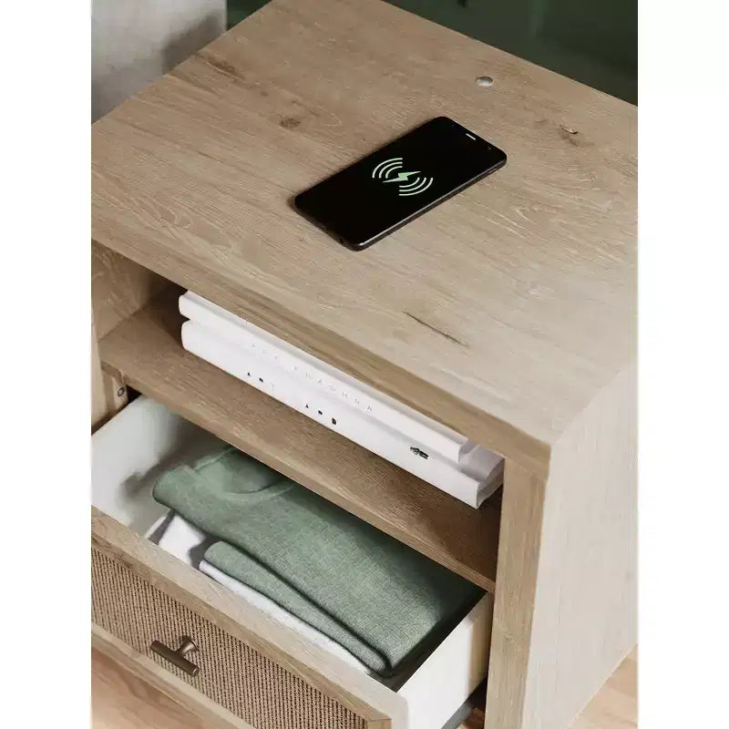 Comodino Moderno con Ricarica USB, Marrone Bicolore