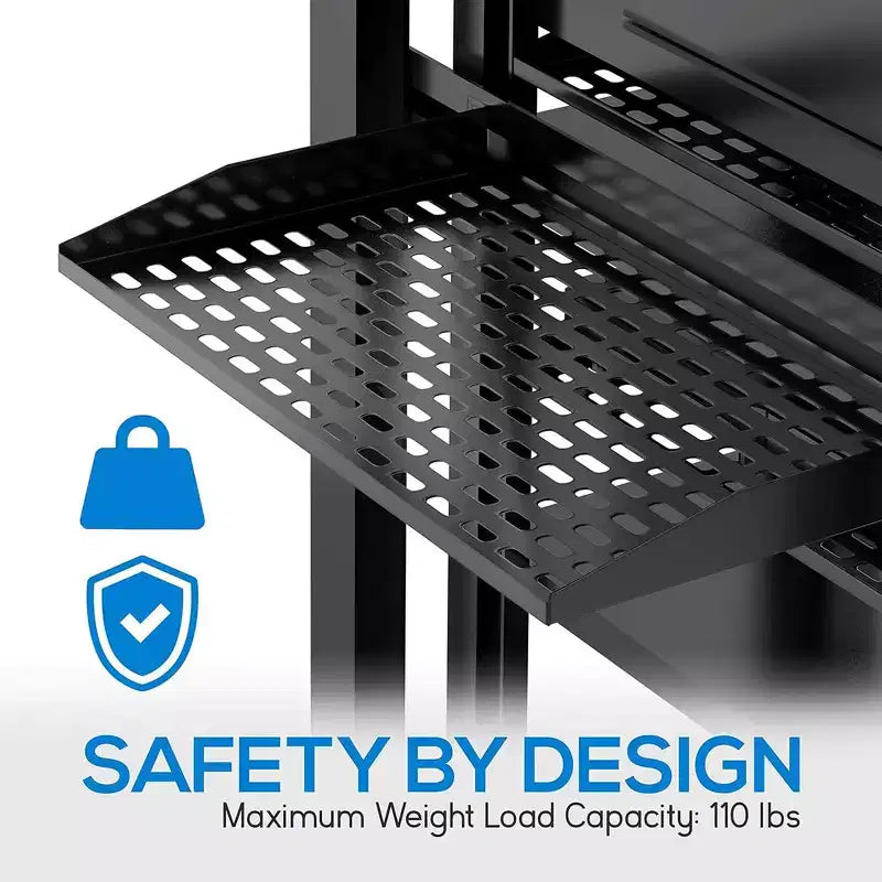 Mensola per rack server in acciaio da 19 pollici 2U con fondo ventilato, nera