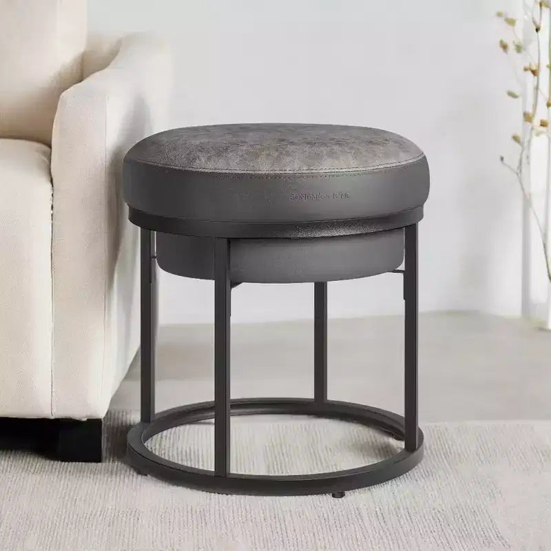 Pouf contenitore rotondo con coperchio reversibile in similpelle