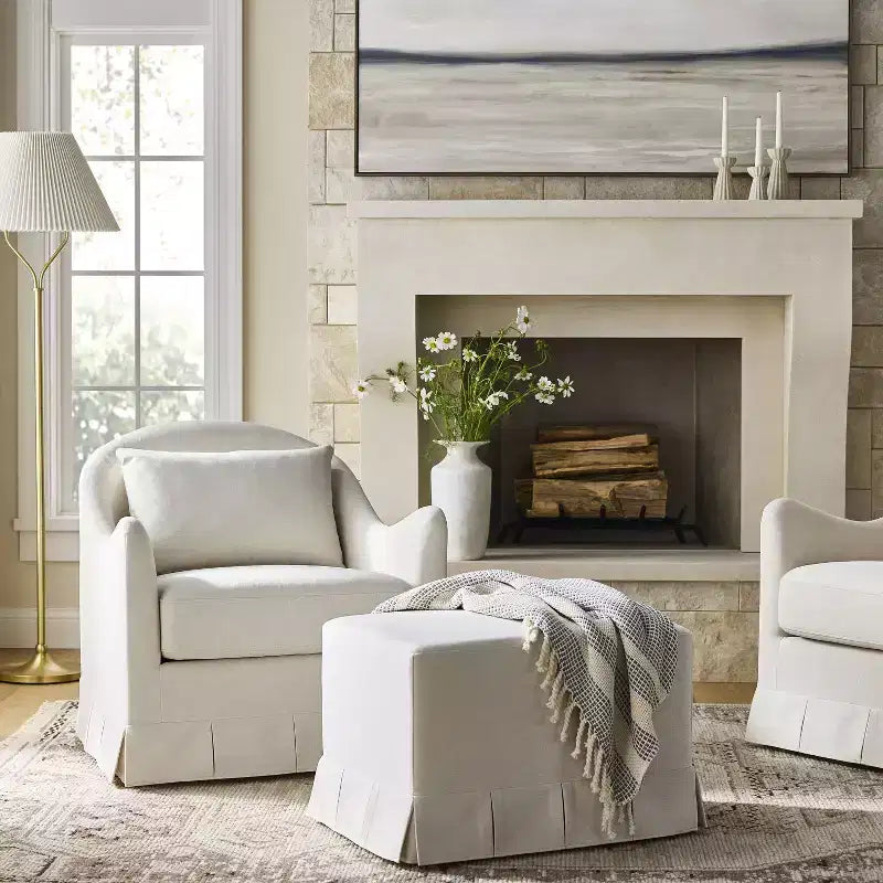 Pouf Rivestito Rettangolare con Pieghe a Scatola, Poliestere, Struttura in Compensato, 47 x 68 x 50.5 cm