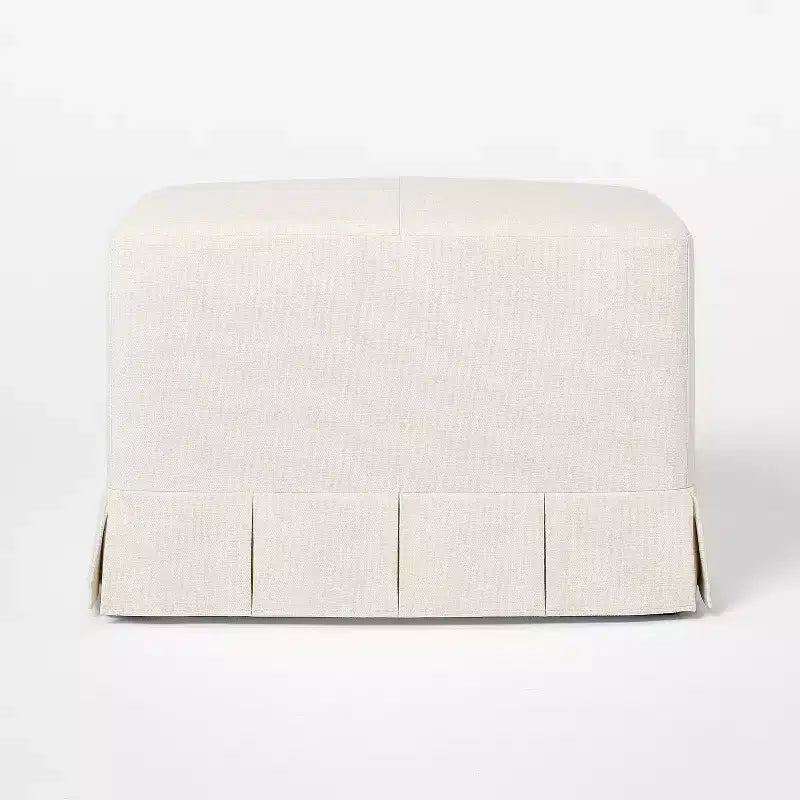 Pouf Rivestito Rettangolare con Pieghe a Scatola, Poliestere, Struttura in Compensato, 47 x 68 x 50.5 cm
