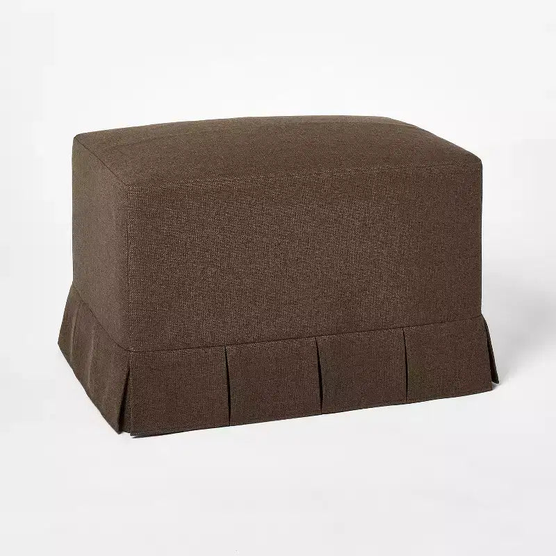 Pouf Rivestito Rettangolare con Pieghe a Scatola, Poliestere, Struttura in Compensato, 47 x 68 x 50.5 cm