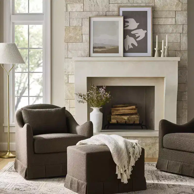 Pouf Rivestito Rettangolare con Pieghe a Scatola, Poliestere, Struttura in Compensato, 47 x 68 x 50.5 cm