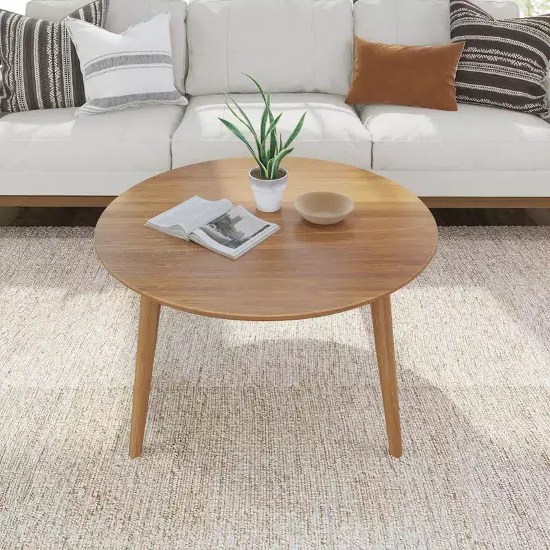 Tavolino da caffè rotondo da 36 pollici in pino massiccio, stile Mid-Century Modern, con gambe affusolate, finitura a basso contenuto di VOC