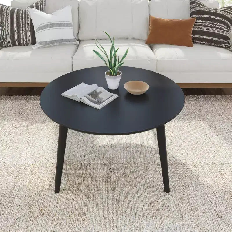 Tavolino da caffè rotondo da 36 pollici in pino massiccio, stile Mid-Century Modern, con gambe affusolate, finitura a basso contenuto di VOC