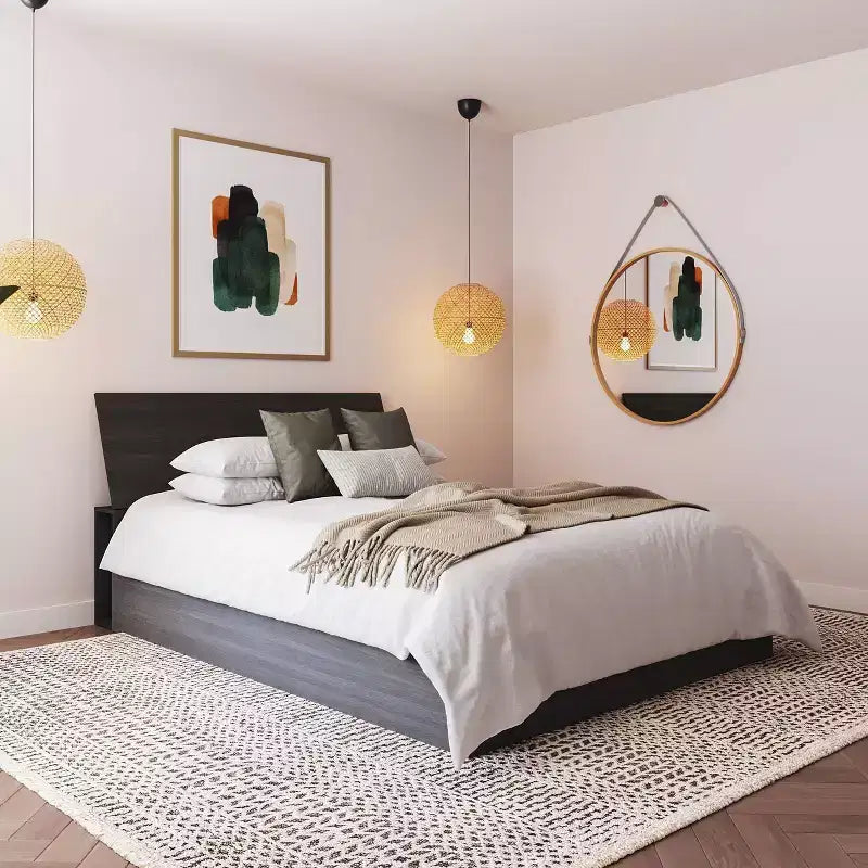 Testiera a Scomparti Laterali Full Size, Laminato Effetto Legno, Montabile su Struttura Letto