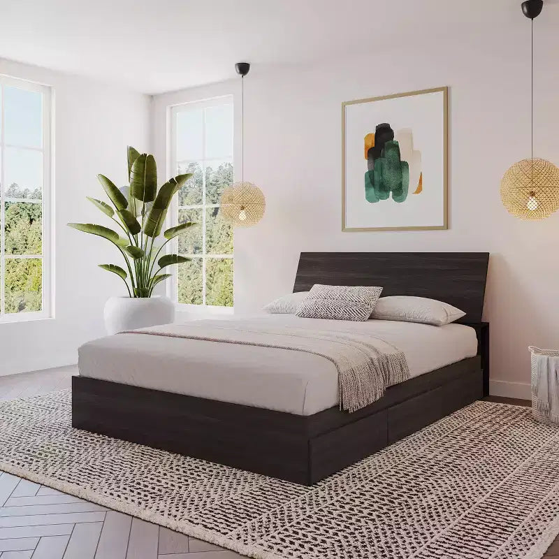 Testiera a Scomparti Laterali Full Size, Laminato Effetto Legno, Montabile su Struttura Letto