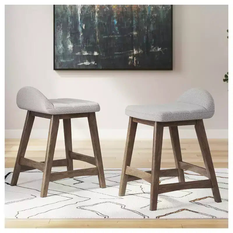 Signature Design by Ashley Lyncott Counter Height Upholstered Barstool with Foam Cushion, Set of 2, Light Gray