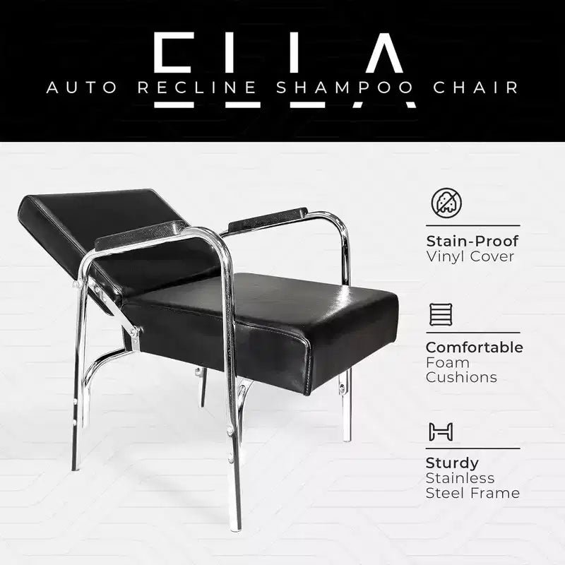 Poltrona lavatesta professionale reclinabile automaticamente in vinile con struttura in acciaio inossidabile, grigia