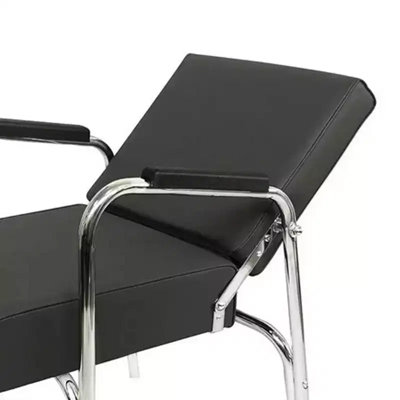 Poltrona lavatesta professionale reclinabile automaticamente in vinile con struttura in acciaio inossidabile, grigia