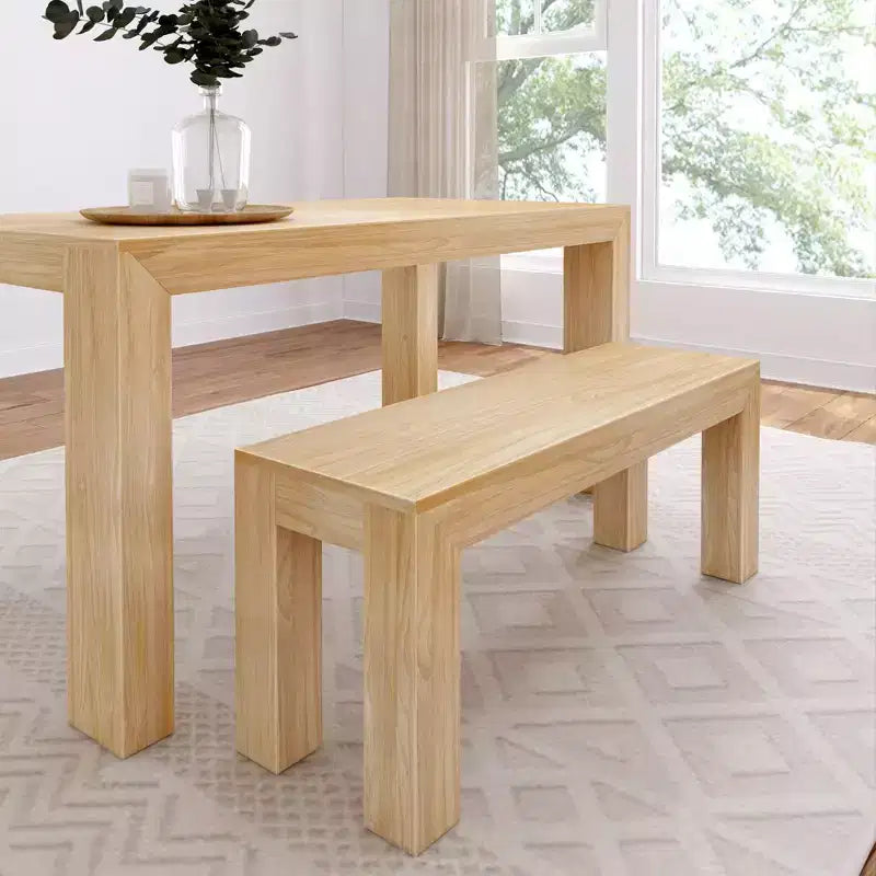 Panca da pranzo moderna in legno massello di pino da 49 pollici con finitura spazzolata, 3 posti, non tossica