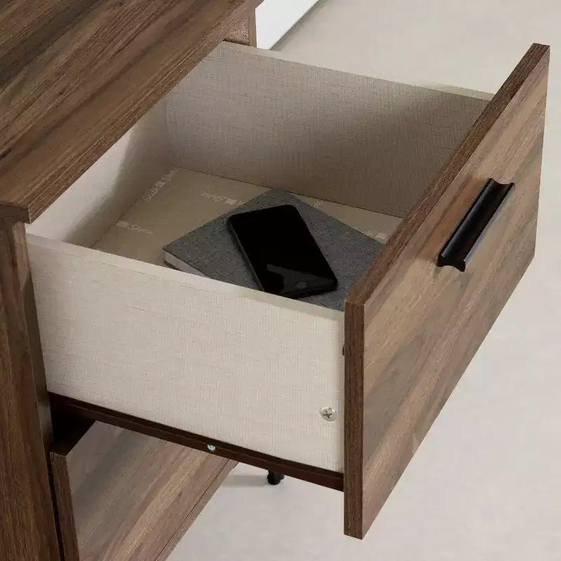 Comodino con 2 cassetti, gambe in metallo e ripiano in laminato di legno, 42,5 x 43 x 59,5 cm
