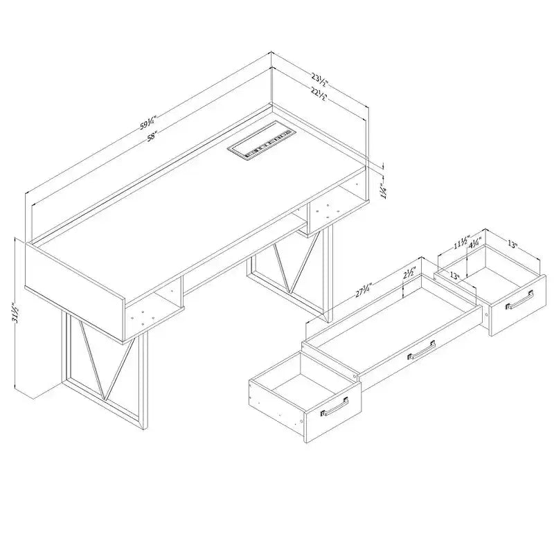 Comodino con 2 cassetti, gambe in metallo e ripiano in laminato di legno, 42,5 x 43 x 59,5 cm