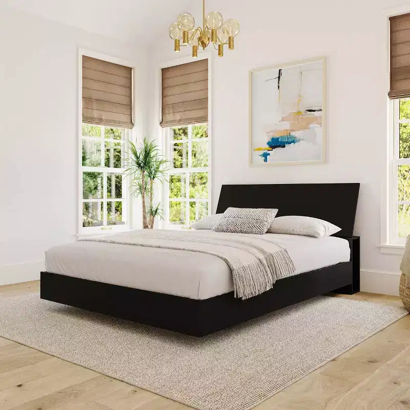 Testiera contenitore Queen Size con ripiani integrati, composito in legno