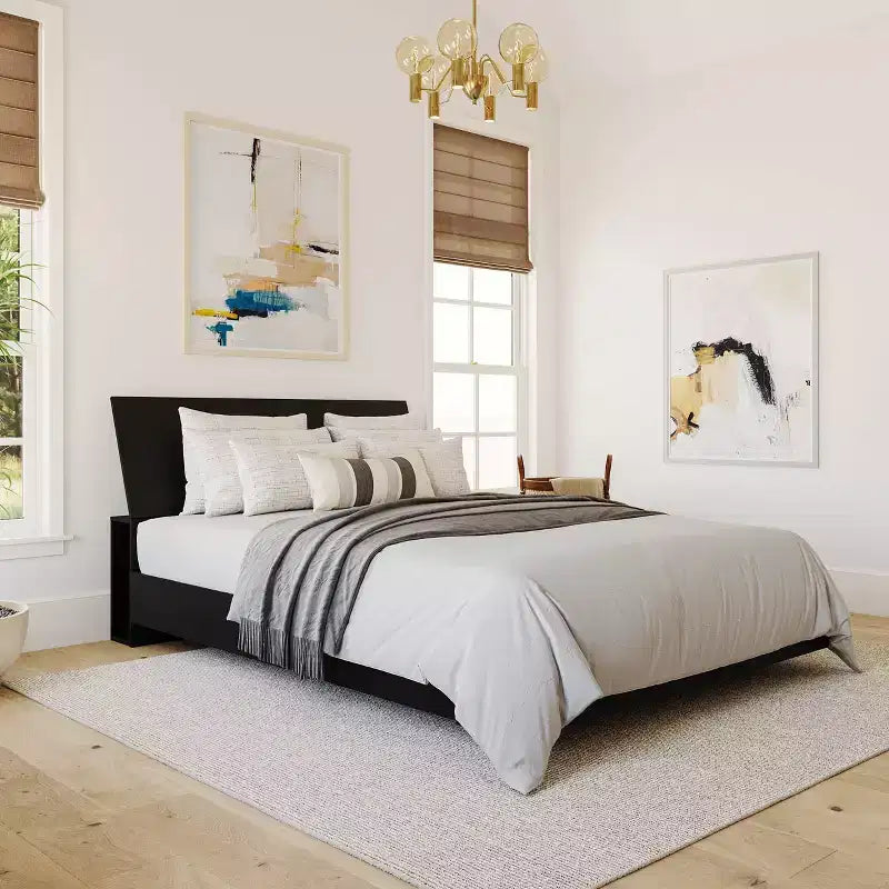 Testiera contenitore Queen Size con ripiani integrati, composito in legno