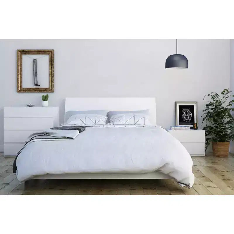 Testiera contenitore Queen Size con ripiani integrati, composito in legno