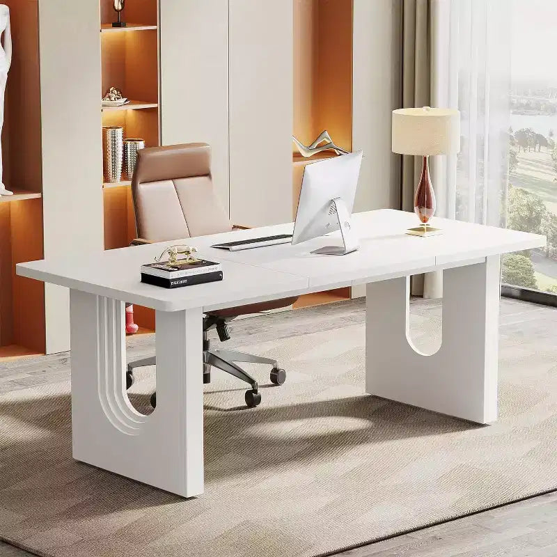 Scrivania direzionale moderna grande 180 cm, piano in MDF con struttura in metallo, per ufficio o studio domestico