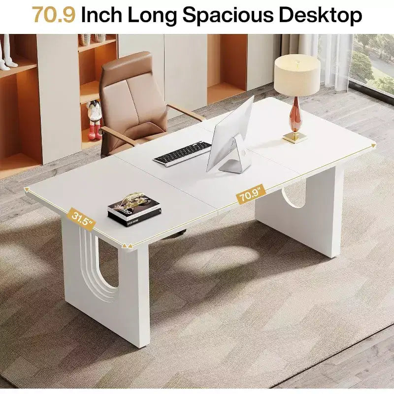 Scrivania direzionale moderna grande 180 cm, piano in MDF con struttura in metallo, per ufficio o studio domestico