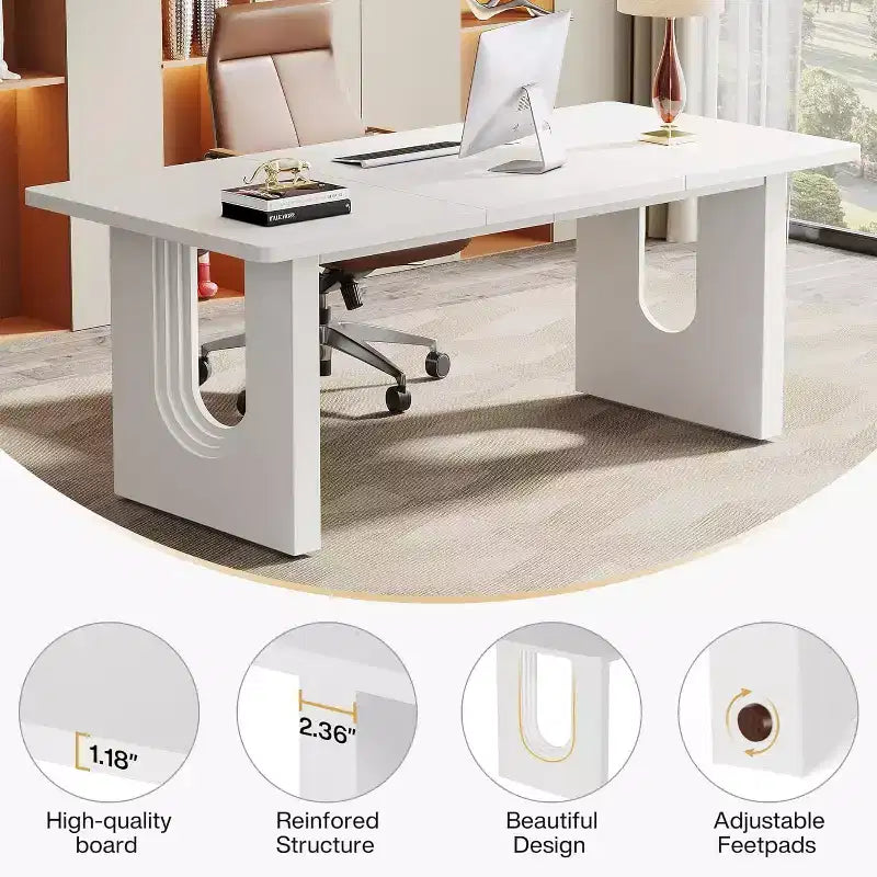 Scrivania direzionale moderna grande 180 cm, piano in MDF con struttura in metallo, per ufficio o studio domestico