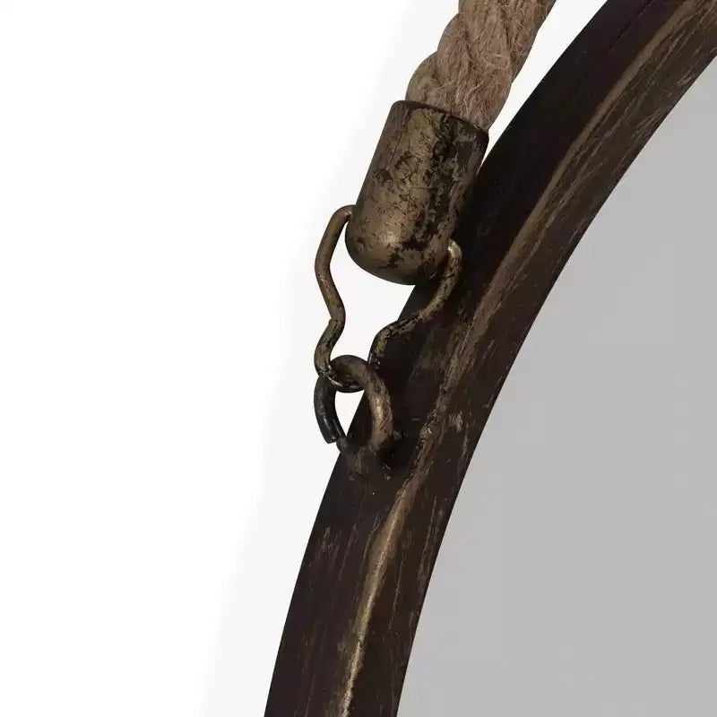 Specchio da Parete Rotondo da 15 Pollici con Corda per Appendere, Cornice in Metallo Patinato Oro, Marrone