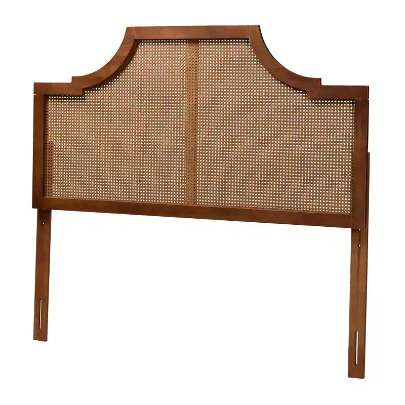 Testiera Queen Mid-Century Modern – Struttura in legno di caucciù con rattan intrecciato, Silhouette ad arco