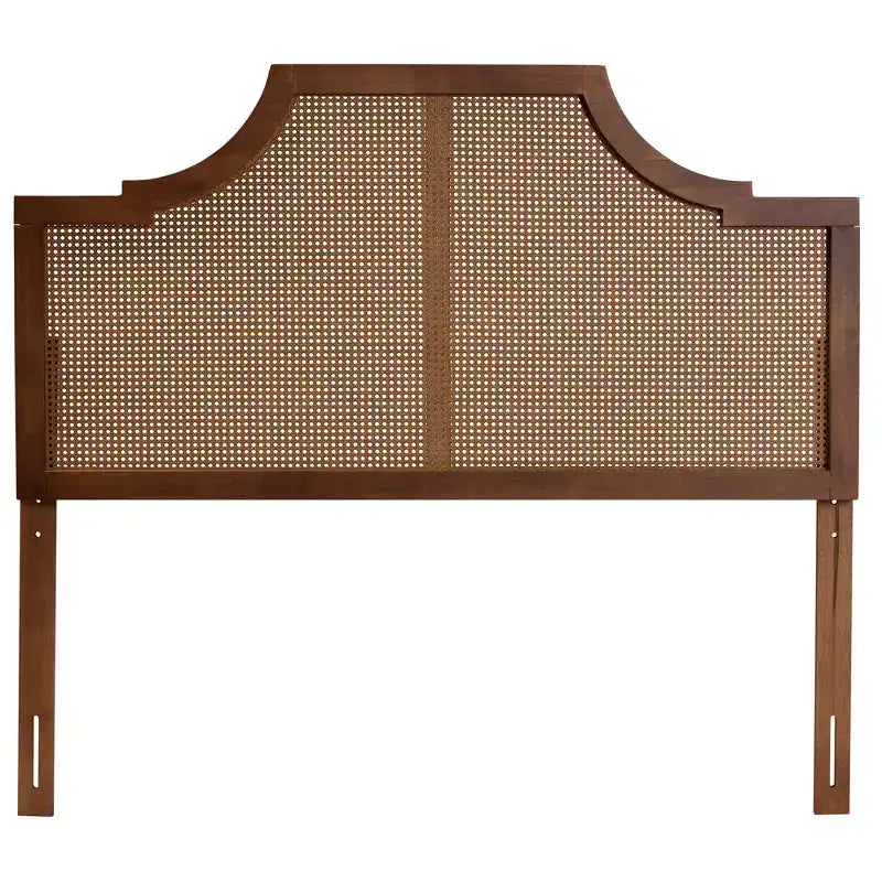 Testiera Queen Mid-Century Modern – Struttura in legno di caucciù con rattan intrecciato, Silhouette ad arco