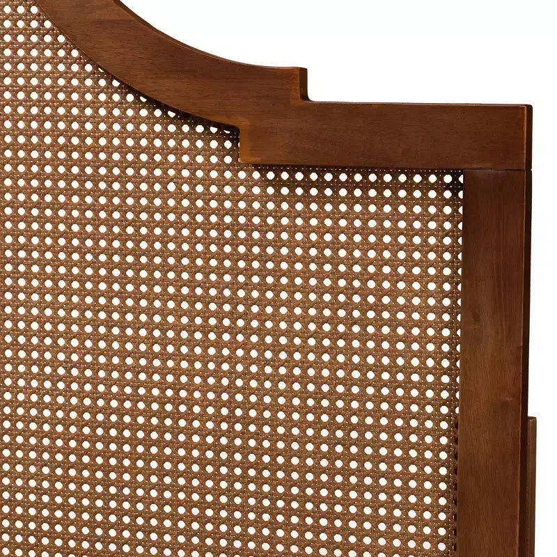 Testiera Queen Mid-Century Modern – Struttura in legno di caucciù con rattan intrecciato, Silhouette ad arco