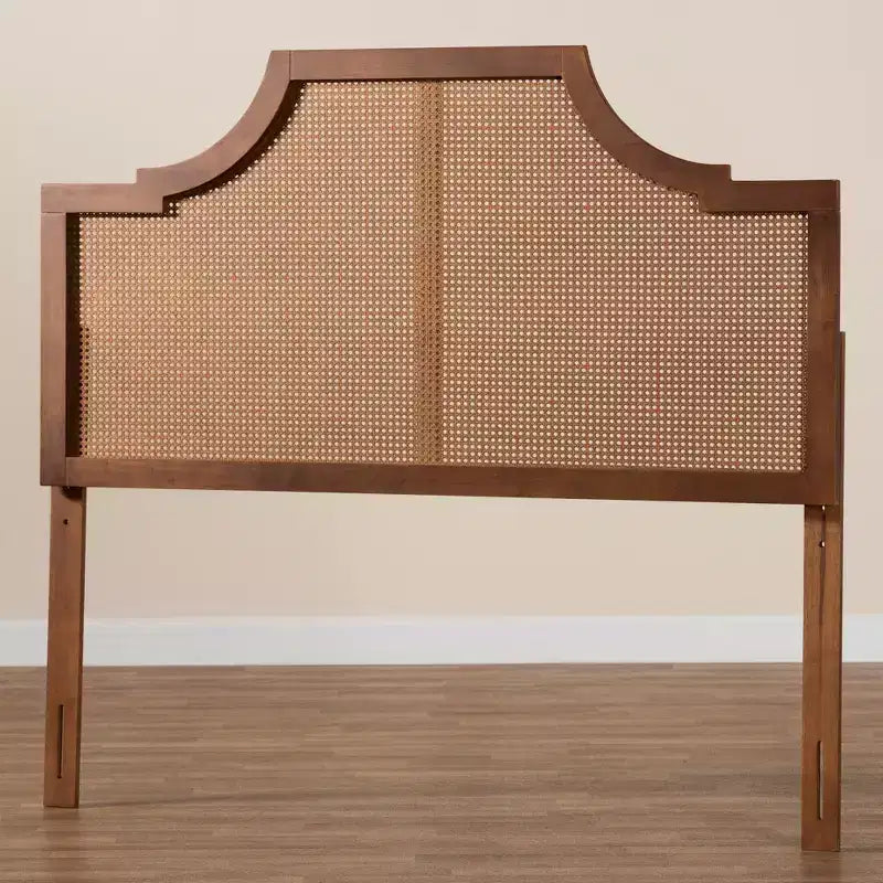 Testiera Queen Mid-Century Modern – Struttura in legno di caucciù con rattan intrecciato, Silhouette ad arco