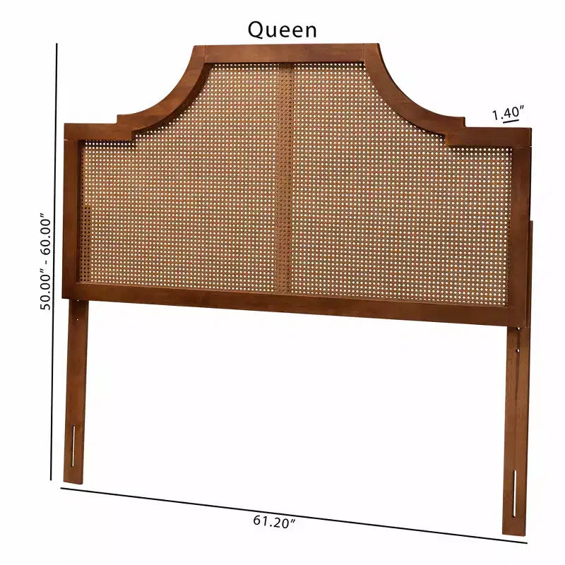 Testiera Queen Mid-Century Modern – Struttura in legno di caucciù con rattan intrecciato, Silhouette ad arco